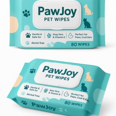 PawJoy Anti-Bacterial Wet Wipes for Dogs & Cats | Cleansing, Deodorising & Grooming Wipes | 80 Wipes per Pack | Pack of (2)
