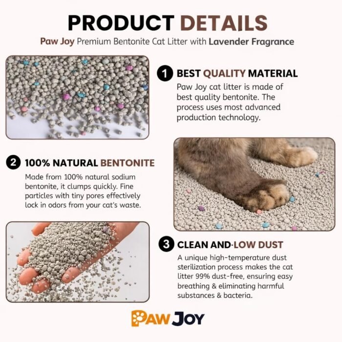 PawJoy Scented Cat Litter – 20kg | Super Fast Clumping, Odor Control, Fresh Lavender Fragrance, Low Dust Formula