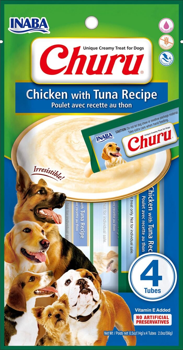 Inaba Dog Churu Chicken with Tuna Recipe | Wet Creamy Lickable Dog Treat |24 Tubes (Pack of 6, 56 GMS per Pack)